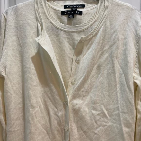 Chadwicks Cardigan/Tank Sweater Set Med Pet Vanilla Cardigan Armpit To Armpit21” - Picture 3 of 9